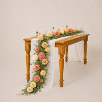 Guirlande de table en fleurs artificielles champagne, arrangement de roses en soie et d'hortensias, décoration de réception de mariage faite à la main