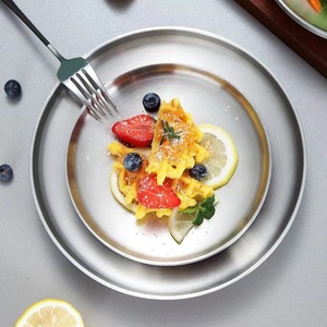 Stainless Steel Double Layer Heat Insulating Round Plate For Grilling Meat And Sashimi Serving Party Use - Product Image 1