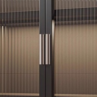 Armoire de cuisine haute en acier carbone résistant à la rouille, unité de rangement multi-niveaux avec porte en verre ondulé pour ustensiles de cuisine et provisions