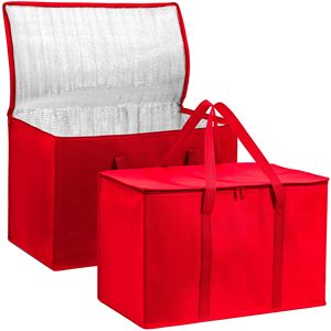 Red Insulated Cooler <b>Bag</b> <b>20L</b> Zipper Closure Non-Woven Fabric Food Storage Handle Top Opening - Product Image 5