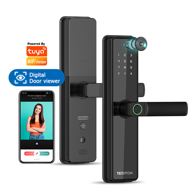 Tuya Wifi Smart Door Lock with Camera Doorbell Bedroom Home Digital Biometric Fingerprint Intelligent Handle Electronic Locks