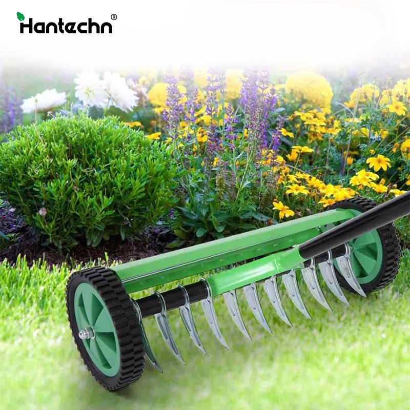 Садовые инструменты, садовые сверхмощные грабли, аэратор для газона с колесами, инструмент для прокатки удобрений, толкатель для газона
