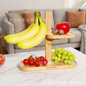 Wooden <b>Desktop</b> Fruit Rack 2 Tier Bamboo Kitchen Organizer Multi Function Storage <b>Shelf</b> for Home Living Room - Product Image 2