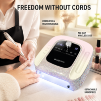 Perceuse à ongles électrique sans fil silencieuse de qualité professionnelle 45000 tr/min avec double écran LCD et contrôle de vitesse de précision rechargeable