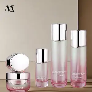Transparent Essence Oil Glass Bottles With Tube Silver Cap Glass Packaging Set For Cosmetic Lotion Pump Spray Bottles