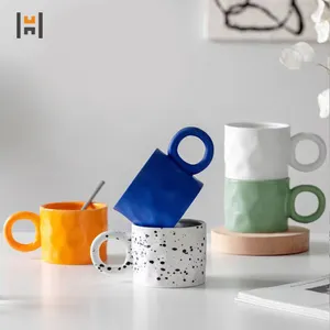 Klein cốc màu xanh cốc nước gốm sáng tạo có nắp đậy bữa sáng cốc cà phê sữa