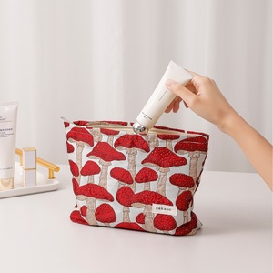 Bolsa <span class=keywords><strong>de</strong></span> Cosméticos <span class=keywords><strong>de</strong></span> Lona <span class=keywords><strong>de</strong></span> Gran Capacidad con Diseño Artístico Retro <span class=keywords><strong>de</strong></span> Hongo, Bolsa <span class=keywords><strong>de</strong></span> Mano Cuadrada con Cierre para Mujer - Product Image 4