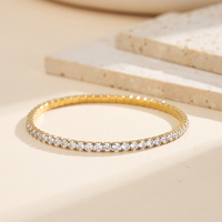Gelang Tenis Elastis Bahan Stainless Steel 304 Berlapis Emas dengan Satu Baris Zirkonia Kubik, Dapat Disesuaikan, Tahan Air