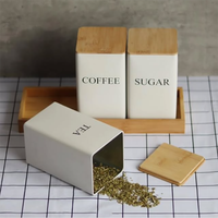 Ensemble de boîtes à café, thé, sucre et céréales en métal de style américain avec couvercle en bambou, contenants de stockage alimentaire pour produits secs, cadeau d'affaires