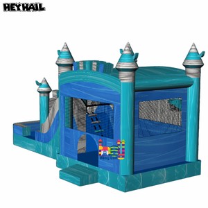 Lago azul mármol inflable Combo entretenimiento inflable trampolín Casa de rebote con tobogán y piscina - Product Image 3