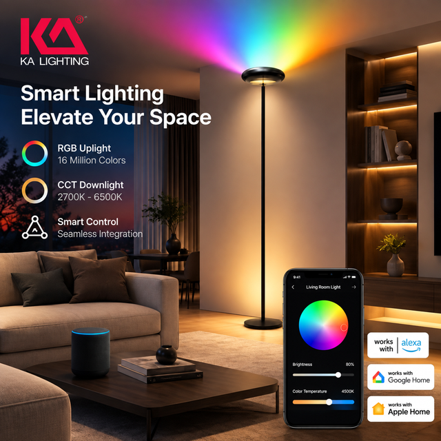KA Modern LED Floor Lamp RGBIC RGB Smart Music Sync WIFI TUYA Corner Ambient Standing Light for Living Room Bedroom Gaming Setup