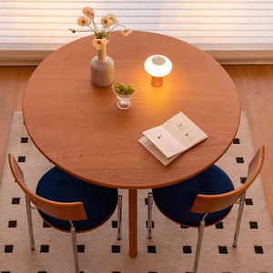 Mesa de comedor redonda Taoxi de madera de cerezo maciza de 120 cm, estilo nórdico, estructura de soporte estable para comedor. - Product Image 3