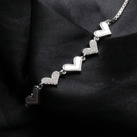 Bracelet en argent sterling 925 avec zircon en forme de cœur, charme coquillage, bracelet à cœurs réglable, cadeau de bijoux