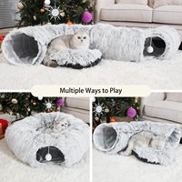 Terowongan Kucing dengan Tempat Tidur Kucing untuk Kucing di Dalam Ruangan, Terowongan Donat Gua Kucing dari Bahan Plush Lembut, Mainan Lapangan Bermain Multifungsi