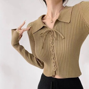 Hottie <span class=keywords><strong>Lace</strong></span> up Blusa De Malha para As Mulheres Outono New Slim Fit Camisa de Manga Comprida Tendência - Product Image 6