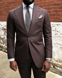 Costumes pour hommes tendance (veste et pantalon) marron à revers crantés, 2 pièces, pour marié, smoking pour mariage, bal de promo, <span class=keywords><strong>soirée</strong></span>, tenue de cérémonie pour <span class=keywords><strong>homme</strong></span> - Product Image 2