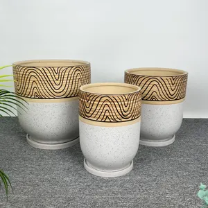 Conjunto de 3 vasos de plantas de cerâmica, flores de luxo simples com molhador