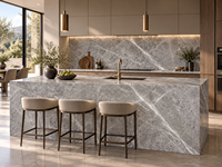 Dalles de marbre gris château pour revêtements de sol de hall, îlots de cuisine, murs de douche, tables basses, lavabos en pierre et buffets sur mesure