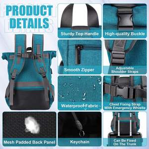 Sac à dos pour ordinateur portable à couvercle roulé antivol en polyester résistant à l'eau personnalisé sac à dos de voyage sac à dos - Product Image 3