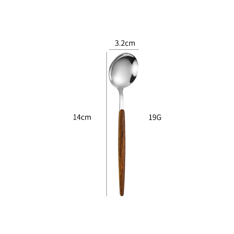Petite cuillère à grain de bois à manche rond en argent