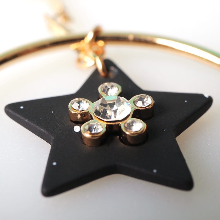 V & R negro luna y estrella blanco salpicaduras de diamantes de imitación de cristal 18K chapado en oro de la gota pendiente