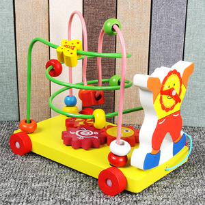 Promotion en gros animal coloré en bois de <span class=keywords><strong>labyrinthe</strong></span> de perles jouets pour enfants <span class=keywords><strong>Le</strong></span> nouveau design dessin animé clown Remorqu - Product Image 4