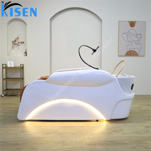 Fauteuil de lavage multifonctionnel électrique blanc Kisen, mobilier de salon de coiffure de luxe moderne, avec bac à shampoing et fonction massage - Product Image 1