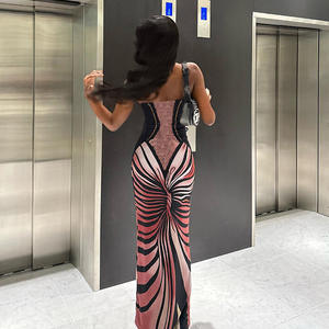 Nouvel arrivage de robes de mode pour femmes Robe bustier design d'impression 3D de tempérament Robe longue à fourche ouverte pour femmes - Product Image 5