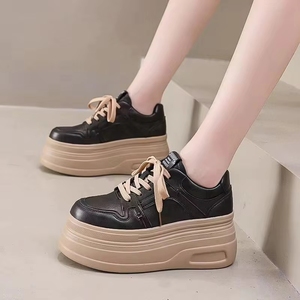 Chaussures décontractées en cuir à talon haut, classiques et de qualité, à lacets, avec motif géométrique, résistantes à l'usure, toutes saisons - Product Image 5