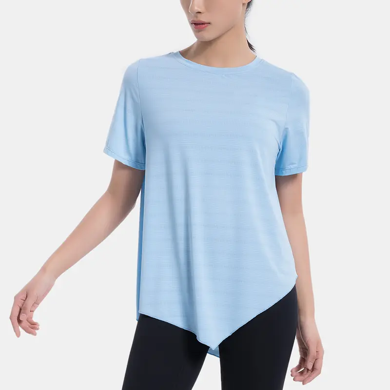 Plus size yoga wear women's pinhole breathable exercise short sleeve loose yoga wear fitness wear quick dry clothes