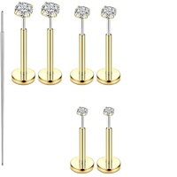 Pendientes de botón de acero inoxidable 20G con parte trasera plana, tipo piercing de nariz sin rosca con circonitas cúbicas, superventas para hombres y mujeres