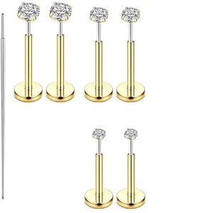 Pendientes de botón de acero inoxidable 20G con parte trasera plana, tipo piercing de nariz sin rosca con circonitas cúbicas, superventas para hombres y mujeres - Product Image 2