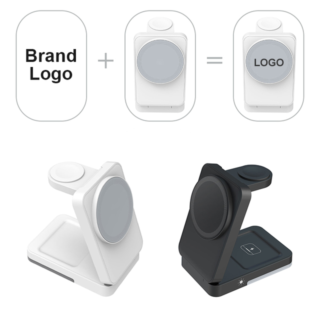 3 in 1 Folding Smart Charging Magnetic Wireless Charger Station Night Light Fast Wireless Charging Dock for Phone Watch Earphone