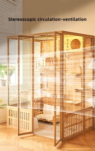 Nueva villa de casa de lujo para gatos con luz <span class=keywords><strong>LED</strong></span>, recinto de madera con múltiples funciones y poste para rascar para Cat Cafe Pet Hospital - Product Image 3