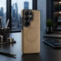 Étui magnétique en cuir OEM personnalisé S24 S25 S26 Ultra avec protection d'objectif surélevée de 2,5 mm, protection anti-chute de qualité militaire, fournisseur B2B