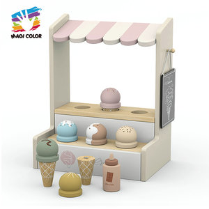 Ensemble de jeu de chariot à glace en bois de style vintage, panneau de <span class=keywords><strong>tableau</strong></span> noir amovible, peinture écologique, assortiment de cuillères et de garnitures pour les enfants de 3 à 10 ans - Product Image 3