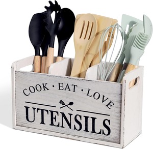 Rangement robuste pour ustensiles de cuisine en bois massif, style ferme, pour comptoir – Organisateur d'ustensiles de cuisine - Product Image 3