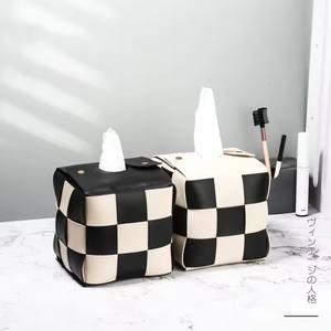 Boîte pour la maison Boîte à mouchoirs en damier Porte-papier en <span class=keywords><strong>cuir</strong></span> PU Boîtes à mouchoirs Uchwyt Na Papier Toaletowy <span class=keywords><strong>Boite</strong></span> a Mouchoirs - Product Image 3