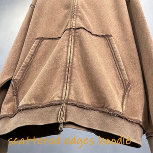 Nueva cremallera lavada con ácido, piedra lavada, bordes dispersos, Sudadera con capucha vintage lavada, Sudadera con capucha de peso pesado 450 GSM para hombres - Product Image 3