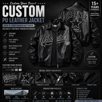 Veste de baseball en cuir noir avec logo personnalisé, style Urbanex, streetwear, broderie, veste bomber, fabricant OEM, marque privée