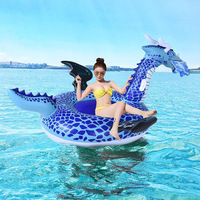 Grand matelas gonflable Dragon de dessin animé, lit flottant bleu en PVC pour piscine et plage