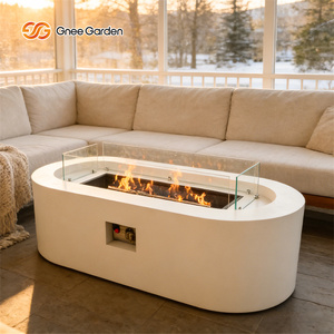 Table de foyer extérieur moderne de luxe en béton au gaz naturel avec pare-vent en verre trempé, chauffage de patio écologique - Product Image 4