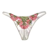Pakaian Dalam Wanita Seksi Berenda Bordir Tali Tipis Tanpa Jahitan Lingerie Thong Transparan Dapat Disesuaikan Celana Dalam Thong Renda