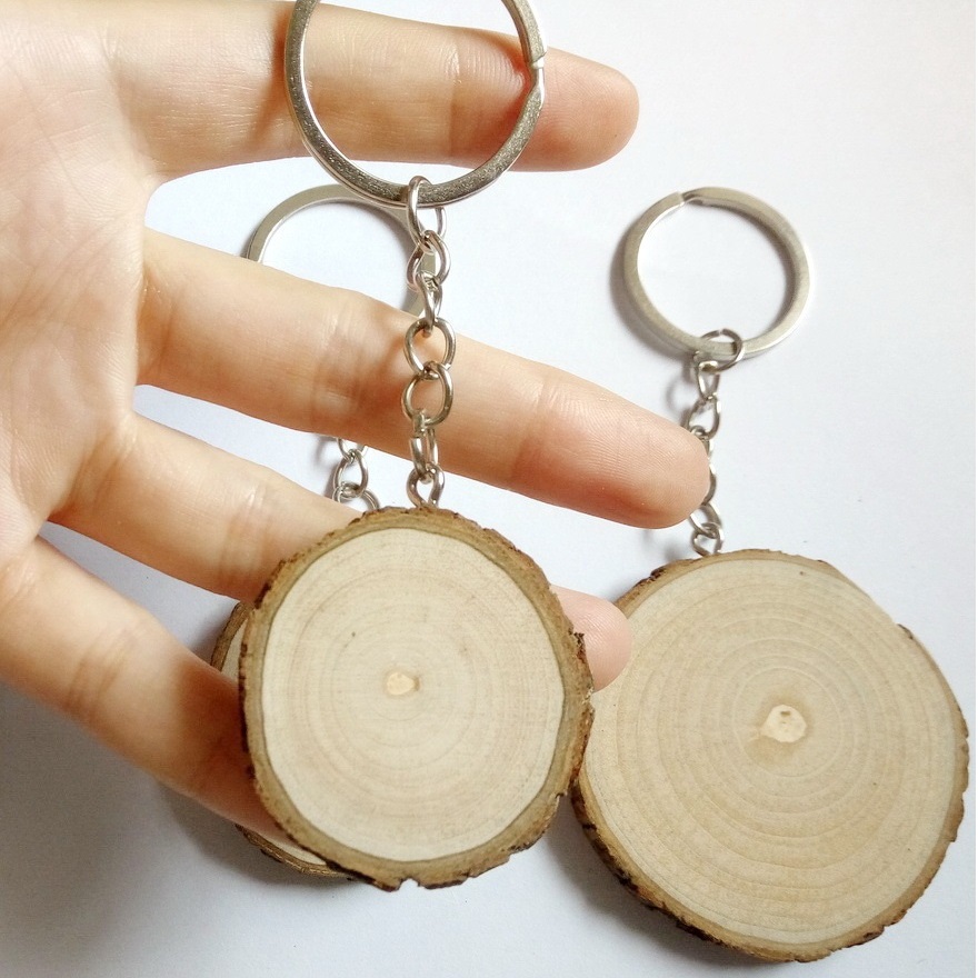 Mới gỗ Keychain tay sơn khắc khoảng trống Móc Chìa Khóa tự nhiên Vòng gỗ Key tag DIY thủ công Keyring Mặt dây chuyền bằng gỗ Keychain