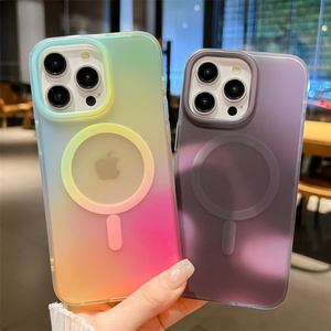 Coque de téléphone magnétique givrée arc-en-ciel colorée pour iPhone 17 16 15 14 Pro Max, finition mate IMD laser, transparente et antichoc - Product Image 5