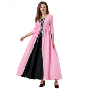 Costume Medievale da Donna per Halloween, Stile Corte Vintage Rosa, Abito Semplice con Laccetti in Pizzo; Materiale in Poliestere; per Feste - Product Image 2