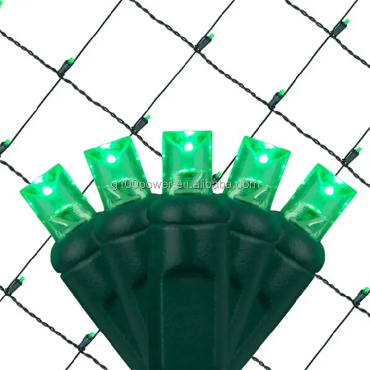 कमर्शियल ग्रेड आउटडोर 100ct वाइड एंगल 5mm 4' x 6' LED मेश नेट क्रिसमस लाइट्स हरा