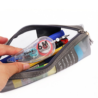 Trousse à crayons transparente en maille bleue et grise avec fermeture éclair métallique pour sac à main, pochette pour marqueurs, essentiels universitaires, fournitures scolaires