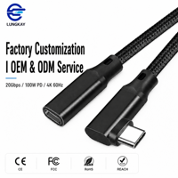 Câble d'extension USB 3.2 Type C industriel LUNG KAY, angle droit 90 degrés, tressé, 20 Gbps, 100 W PD, 4K pour Steam Deck VR SSD OEM