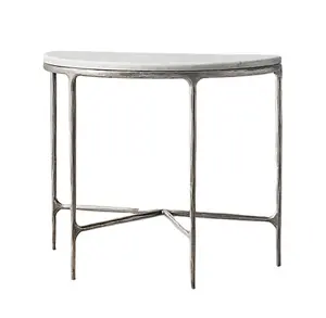 Customizable Size Table Furniture Living Room Solid Wood Metal Frame Marble Demilune Tables